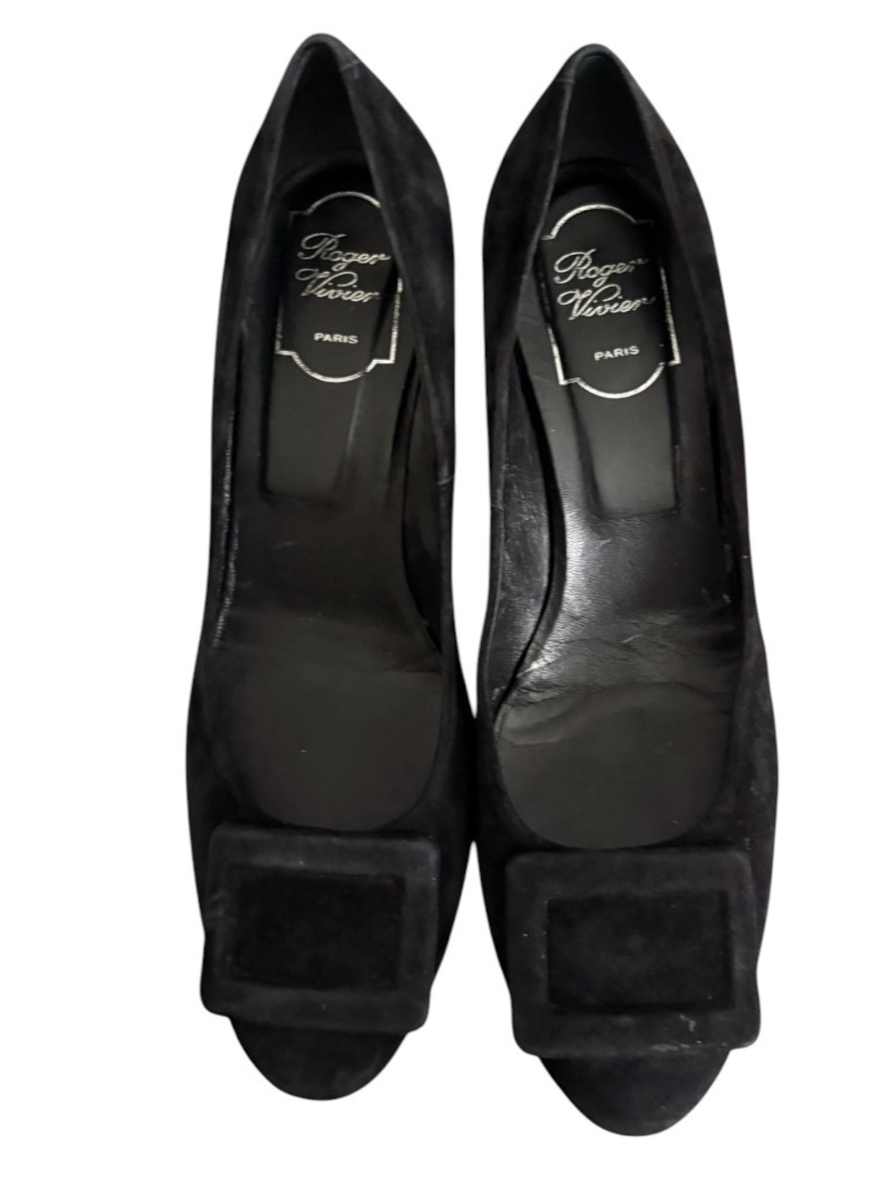 Roger Vivier Suede Square-Toe Pumps with Decorative Buckle🖤✨